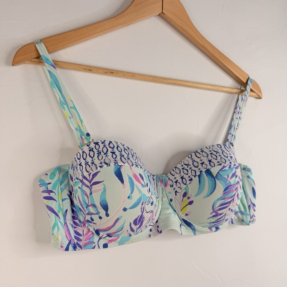 Lilly Pulitzer Knot Bikini Top Only Multicolor Leaves Size 10 Pre-Own - Picture 4 of 12